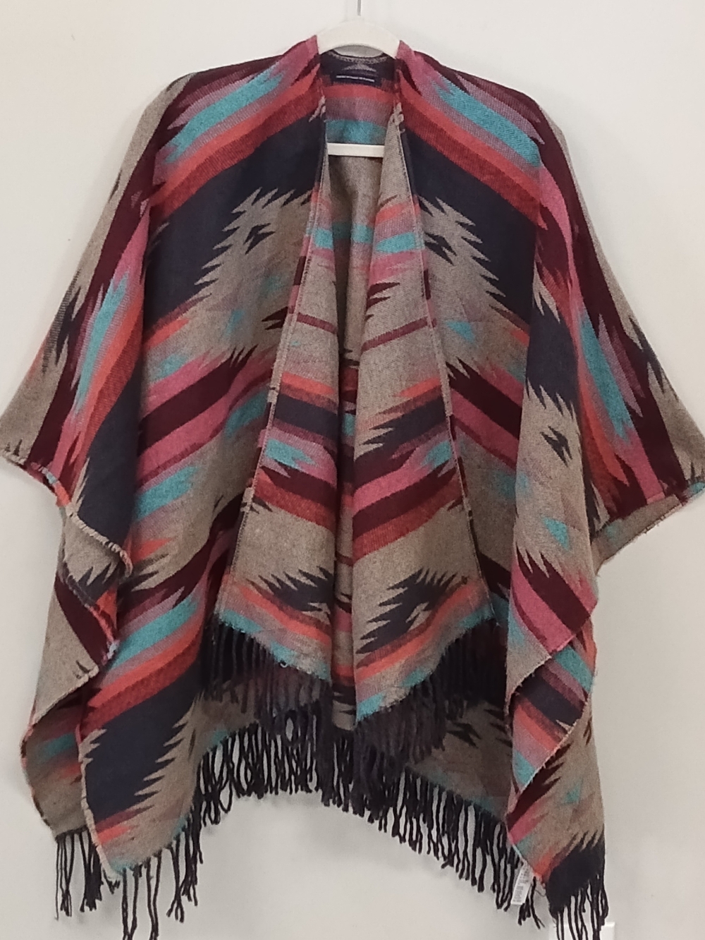 American Eagle Southwestern Aztec Fringe Cape Poncho Wrap Multicolor One size